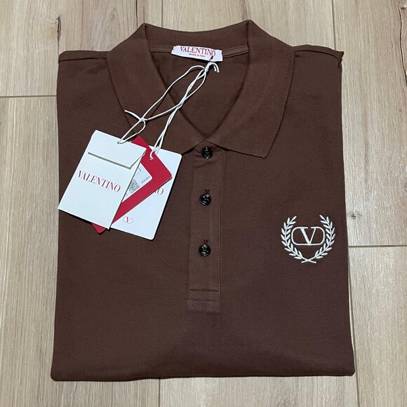 NWT XL VALENTINO MEN`S BROWN CASUAL COTTON POLO T-SHIRT - Picture 1 of 6